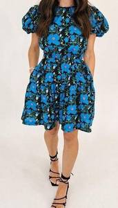 Talulah Tia Floral Cut-Out Dress Indigo Blue Black Size M