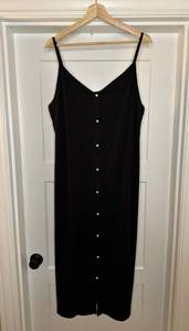 black button down ribbed sleeveless midi column dress EUC