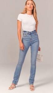 Abercrombie & Fitch A&F 90s slim straight ultra high rise curve love asymetrical waist jeans denim