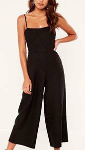 Black Jumpsuit Linen Straight Across Neck