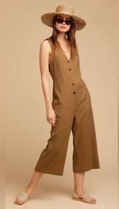 Knot Sisters Riley Jumpsuit in Olive Linen Blend S