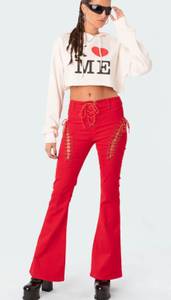 Edikted Engine Red Flared Jeans