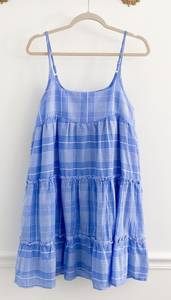 Blue Plaid Tiered Ruffle Mini Dress