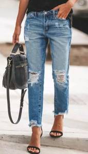 NEW Blue High Rise Distressed Ripped Frayed Hem Jeans