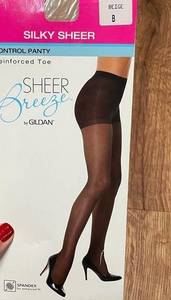 Gildan Sheer Breeze Control Pantyhose Silky Sheer Beige Nude Nylon Size B