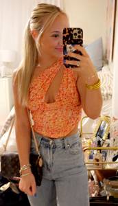 Cutout Floral Cropped Top