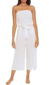 Becca Strapless Crinkled Wide Leg Jumpsuit in White Size S NWT