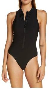 Sweaty Betty Vista High Neck Zip-Up One-Piece Swimsuit Size Small