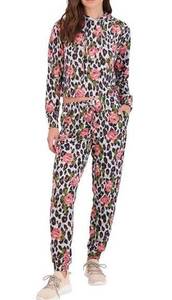 Catherine Malandrino Hoodie and Jogger Lounge Pants SET in Rose Cheetah