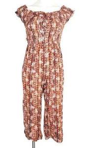 Polly & Esther  Print rayon lace front jumpsuit romper Size Small