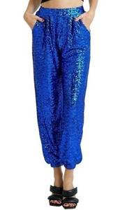 Glam  Royalty Sequin Joggers Royal Blue Size Medium NWT