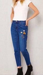 PacSun  Punk Blue Patched Retro Mom Jeans Size 26 Medium Wash