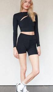 A.L.C. x Bandier Elliptical Long Sleeve Cut Out Crop Top