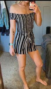 Off the Shoulder Striped Romper