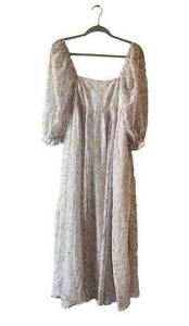 Storia Floral Peasant Dress Size S Gray Boho Hippy Romantic Long Puff Sleeve