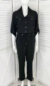 Cache Drawstring Waist Utility Cargo Jumpsuit Black 4