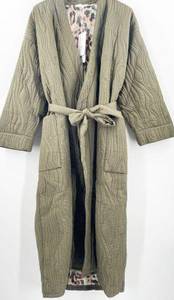 CALME JOHNNY WAS Coat Size Large Ava Quilted Robe Coat Olive Green Belt NWT