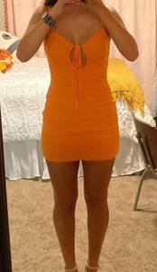 Boutique Orange ruched semi mini dress