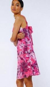 Ciebon Alora Cami Dress Pink Sequins Satin Bow Sleeveless V—Neck Women’s XS