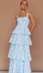 Tiered Blue Floral Maxi Dress