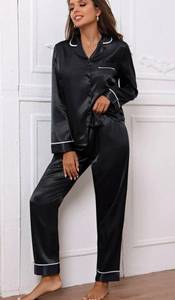 SheIn black long sleeve silk pajama set