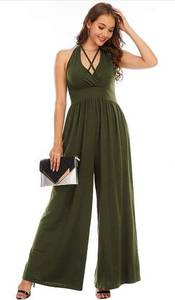 Pick your look army green halter v neck top jumpsuit