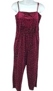 Speechless wine cranberry velvet jumpsuit glitter confetti sparkle dots NEW S