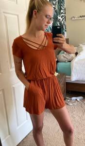 Burnt Orange Romper With Pockets