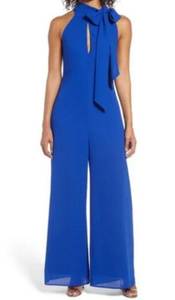 Mark & James By Badgley Mischka Keyhole Side Tie Neck Jumpsuit Blue Sz 4 NWT