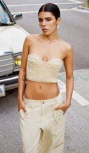 ZARA NWT  LINEN BLEND CORSET TOP BLOGGERS FAV BEIGE SMALL