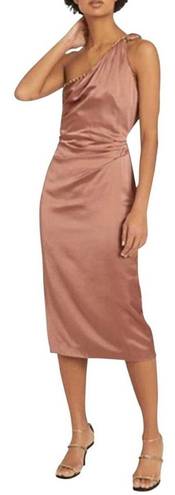 Reiss NWT  Brown Adaline One-shoulder Satin Midi