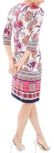 Chico's NWT Chico’s Floral Print Fitted Short Dress Pink Combo 3/4 Sleeves Womens 0 | XS