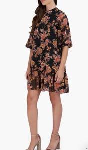 Julia Jordan Floral Print Shift Dress Puff Sheer Sleeves Ruffle Hem NWOT Size 4