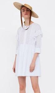 ZARA  Basic White Poplin Eyelet Dress Cottage Core