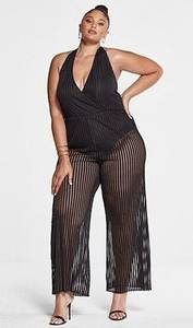 SRV x FTF Black Jumpsuit Maria de Jesus Shadow Stripe Halter Neck Wide Leg XL