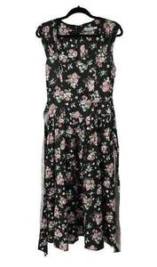 Vintage 80's Joni Blair Black Floral Sweetheart Neckline Midi Dress