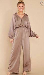 Mustard Seed  My True North Mocha Satin Jumpsuit S