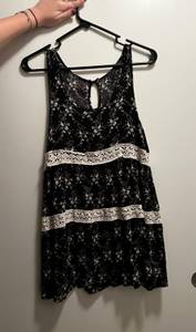 American Apparel Black White Floral Crochet Flowy Boho Bohemian  Urban Outfitters Hippie Mini Dress Small Sleeveless