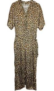 OVERLOVER Cherokee Jumpsuit Leopard Playsuit V-Neck Wide Leg Sash Belt XS