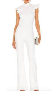 Amanda Uprichard Davina Jumpsuit White SMALL Wide Leg Ruffle High Neck Designer