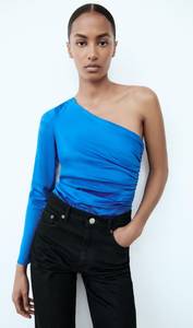 ZARA One Shoulder Ruched Bodysuit