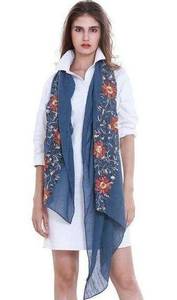 ✨RiscaWin Lady Sheer Soft Hit Jasmine Floral Embroidered Flower Scarf Shawl✨