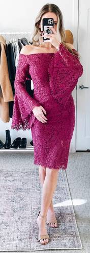 Bardot Maroon Lace Off The Shoulder Midi Dress