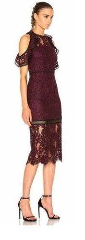 Alexis  Midi Lace Overlay Cut Out Dress Burgundy Purple Size M