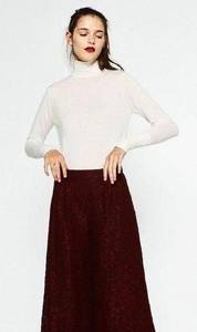 ZARA  Womens Lace floral Culottes Trousers Pants Wide Leg Burgundy Medium