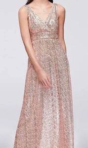 David's Bridal Sequin V-neck Bridesmaid Dress with Satin Piping