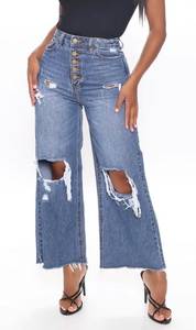 Fashion Nova Women’s Distressed Wide Leg Cropped Jeans Sz 7