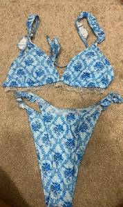 blue floral lace bikini