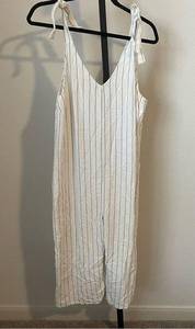 Urban Romantics Striped Tie Shoulder Linen Blend Jumpsuit Large