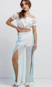 Flowy Turquoise Mesh Open Leg Lightweight Summer Pants